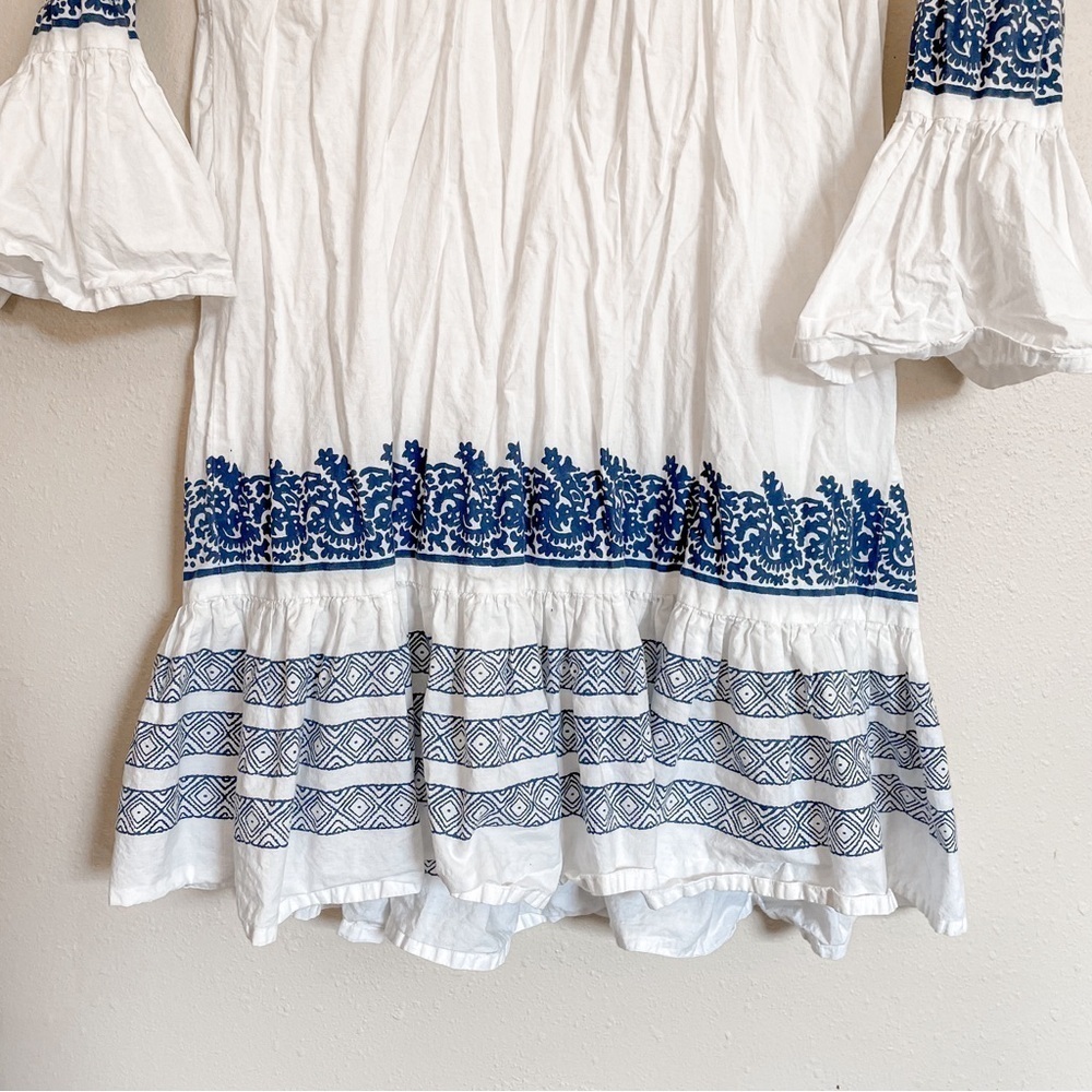 Roller Rabbit | Mona Border Maricruz Cotton White & Blue Peasant Dress - Picture 9 of 13